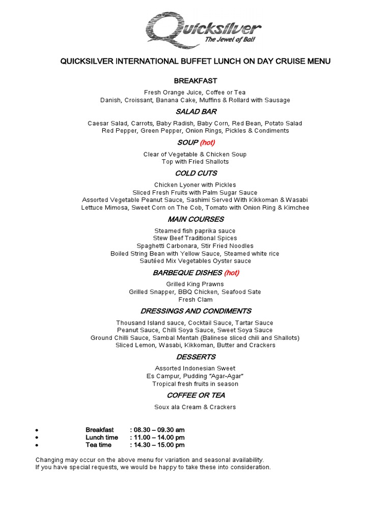 Buffet Lunch Menu PDF Salad Food Ingredients