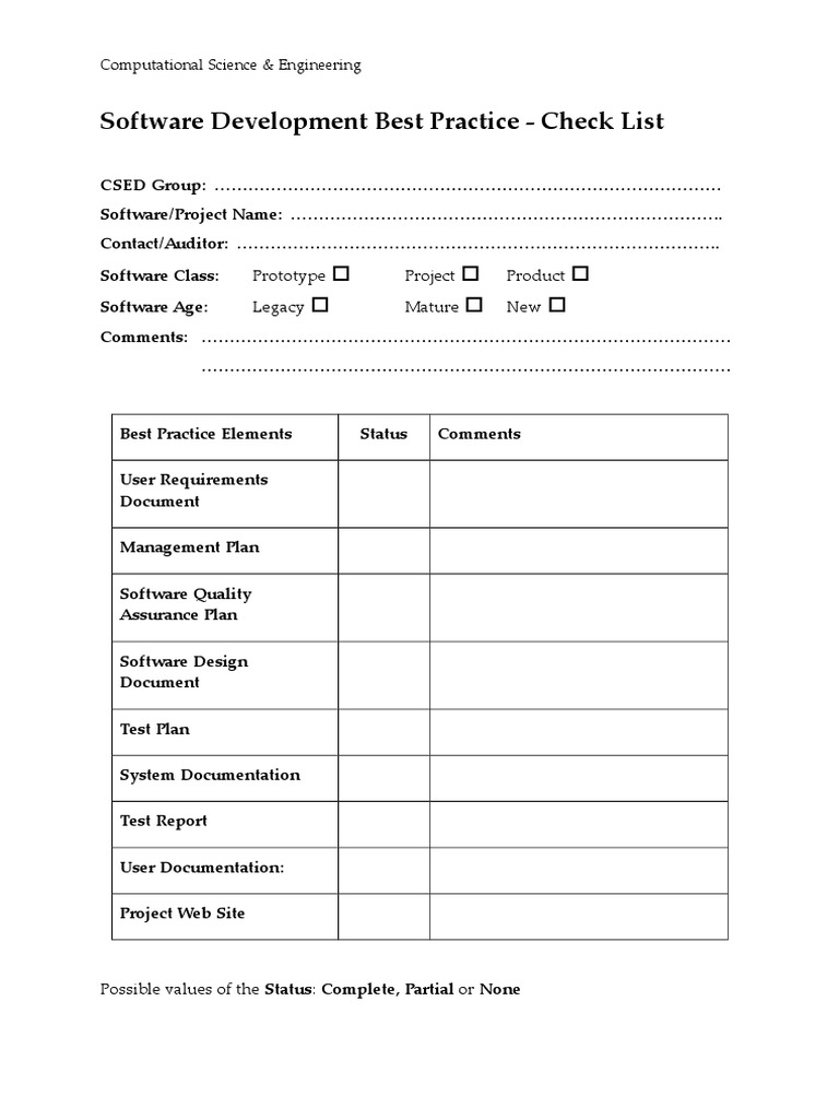 Software Development Best Practices Checklist | PDF