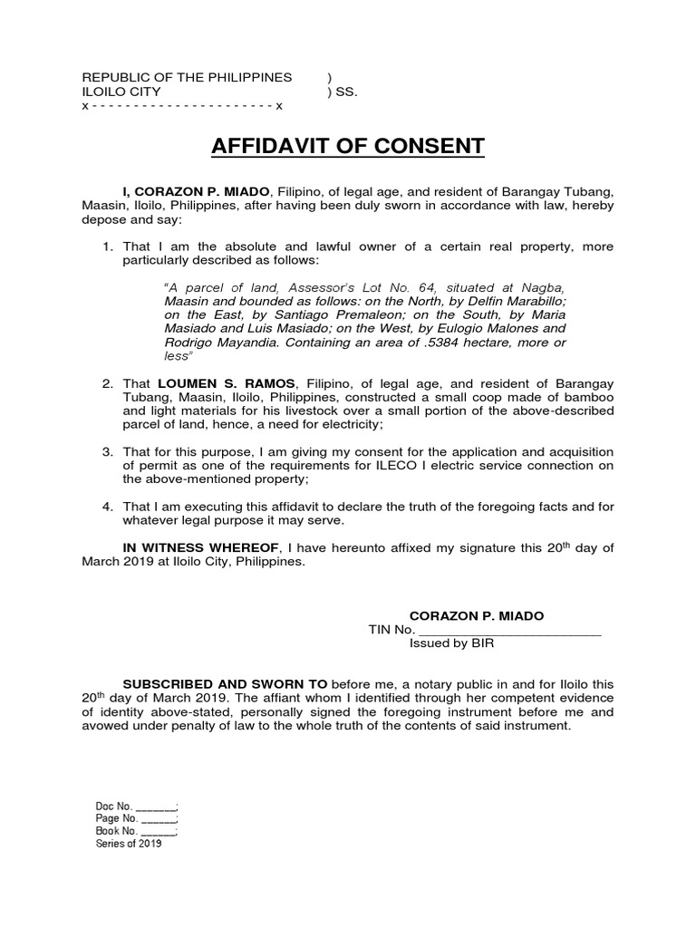 Affidavit of Consent Electricity PDF