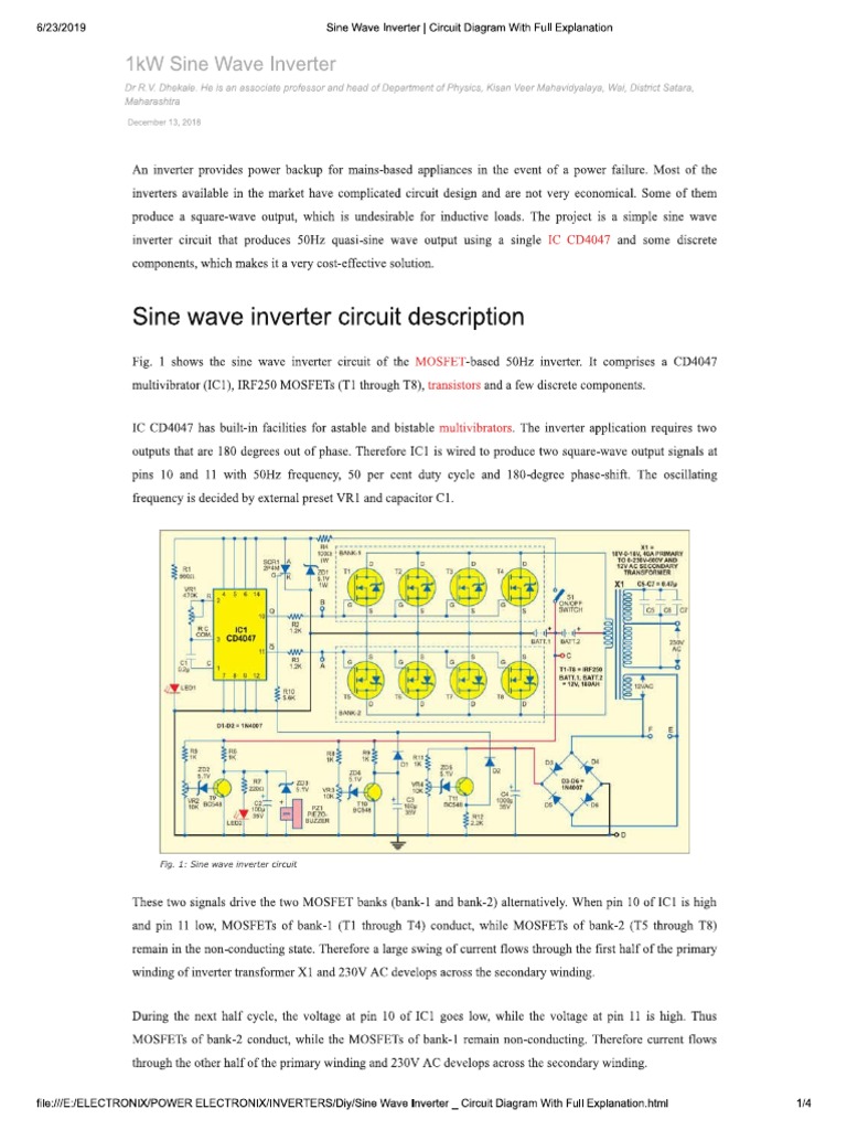 Sine Wave Inverter - Circuit Diagram With Full Explanation | PDF