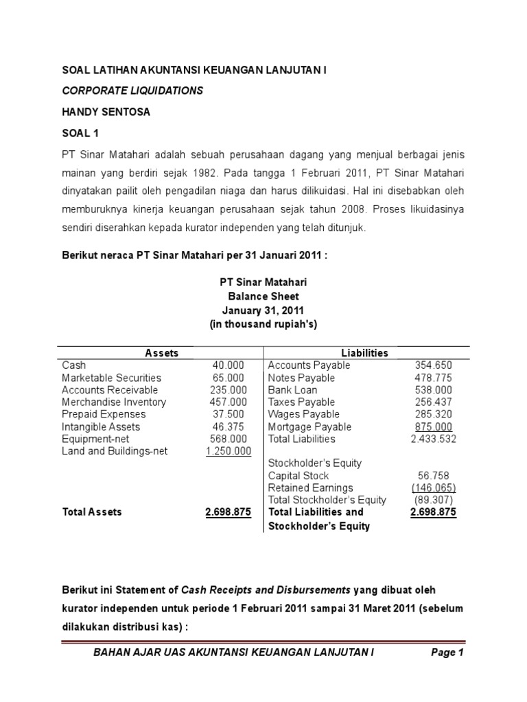 Soal Latihan Akuntansi Keuangan Lanjutan I Bahan Uas Pdf