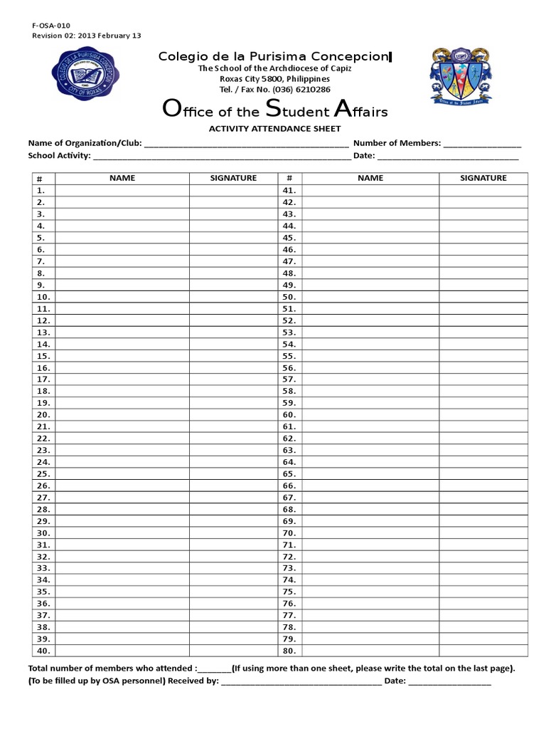 Activity Attendance Sheet | PDF