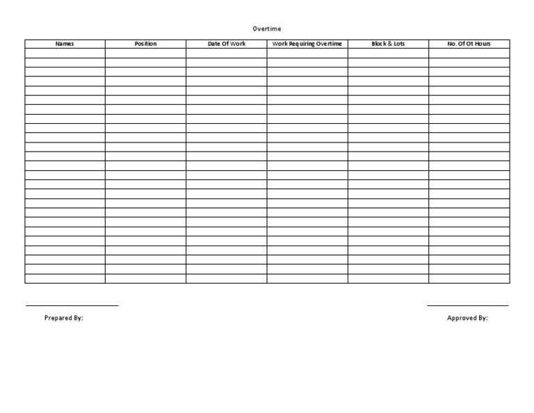 Overtime Tracking Document Template | PDF