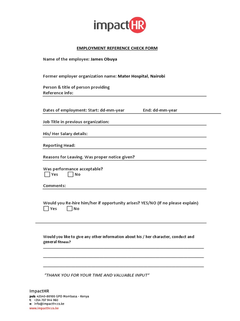 Employment Ref Template | PDF