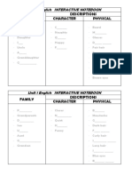 Unit 1 English Interactive Notebook: Family Descriptions Character Physical