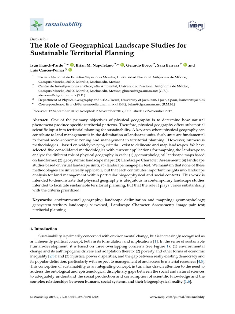 The Role of Geographical Landscape Studies For Sustainable Territorial ...