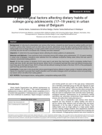 Pyschological Factors Affecting Dietary Habits of College Going Adolescents (17-19 Years) in Urban Area of Belgaum