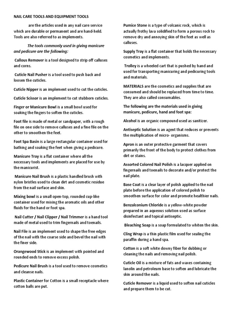 Nail Care Tools And Equipment Tools Pdf Nail Anatomy Nature