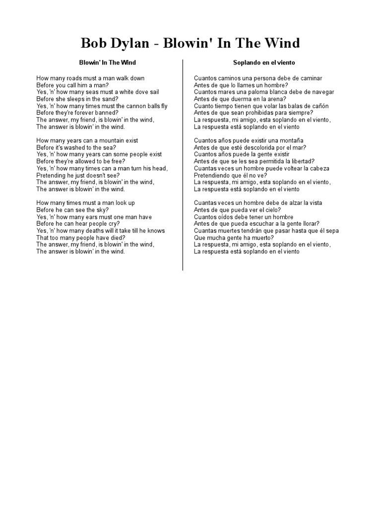 Bob dylan letra de blowin in the wind pdf