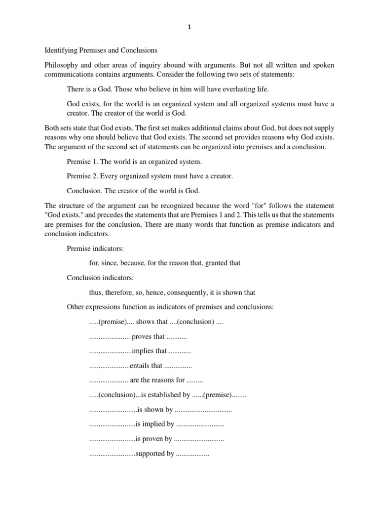 Identifying Premises and Conclusions English | PDF | Argument | Logic