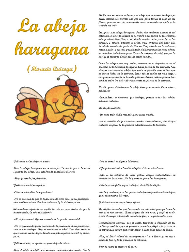 La abeja haragana: cuento de Quiroga | PDF | Colmena | Abejas