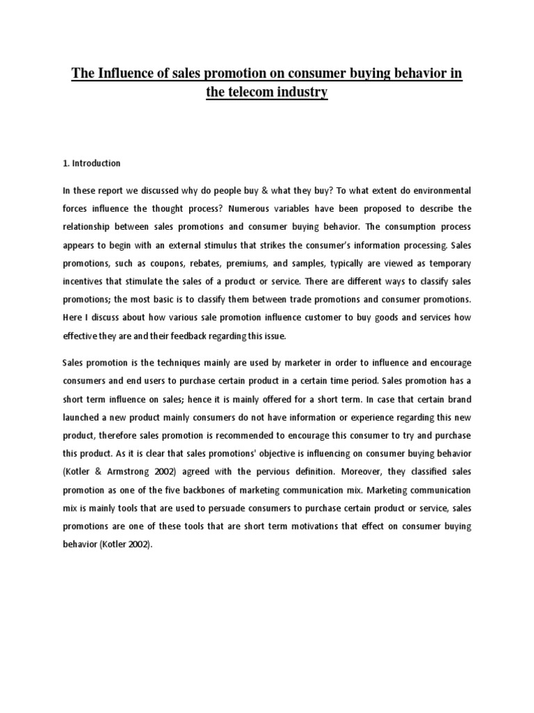 Sales Promotions and Consumer Behavior in Telecom | PDF