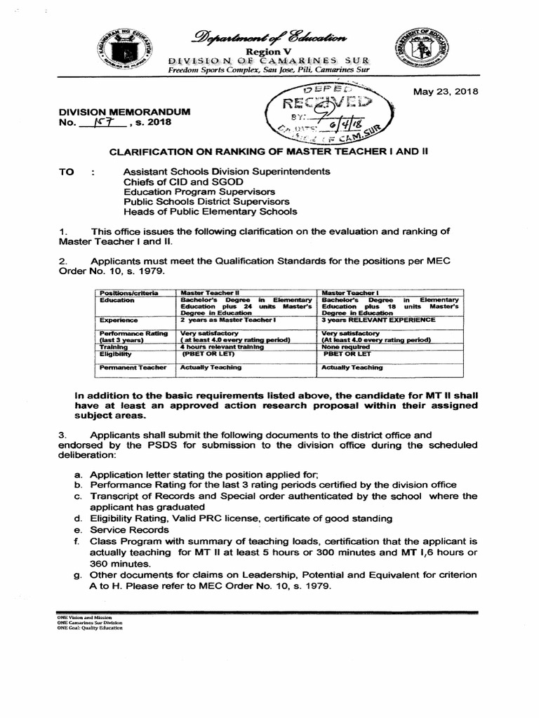 Clarifying the Evaluation and Ranking Process for Master Teacher ...