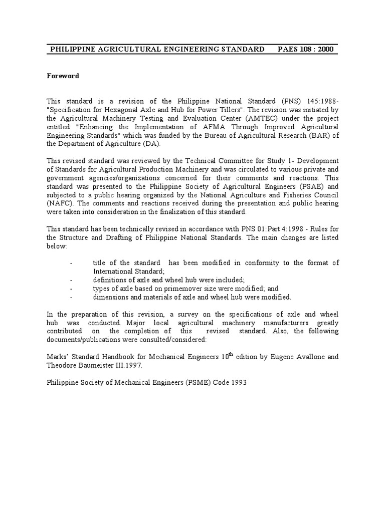 Philippine Agricultural Engineering Standard Paes 108 2000 PDF