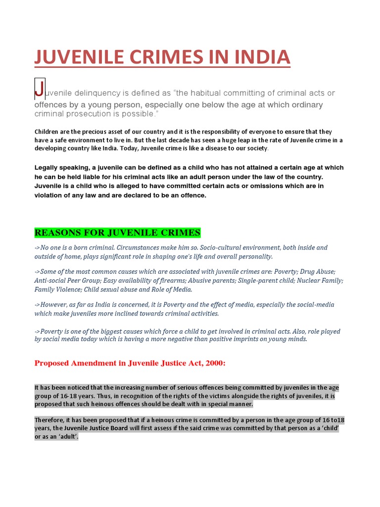 Juvenile Crimes in India | PDF | Juvenile Delinquency | Crime & Violence