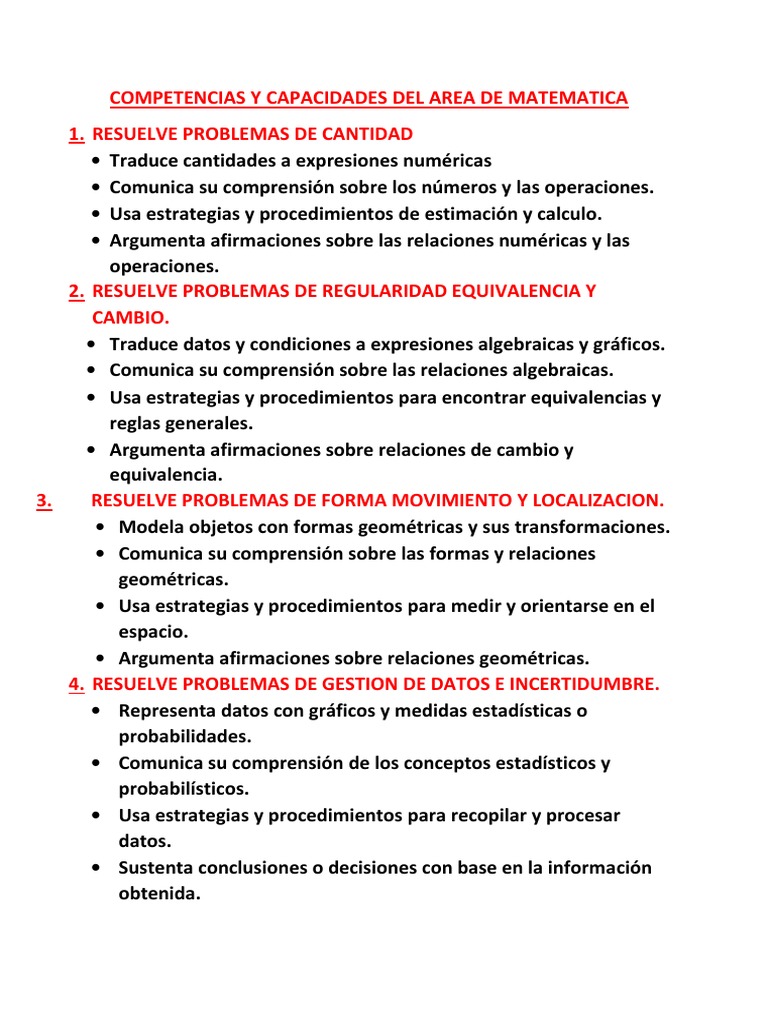 Competencias y Capacidades Del Area de Matematica | PDF | Estadísticas ...
