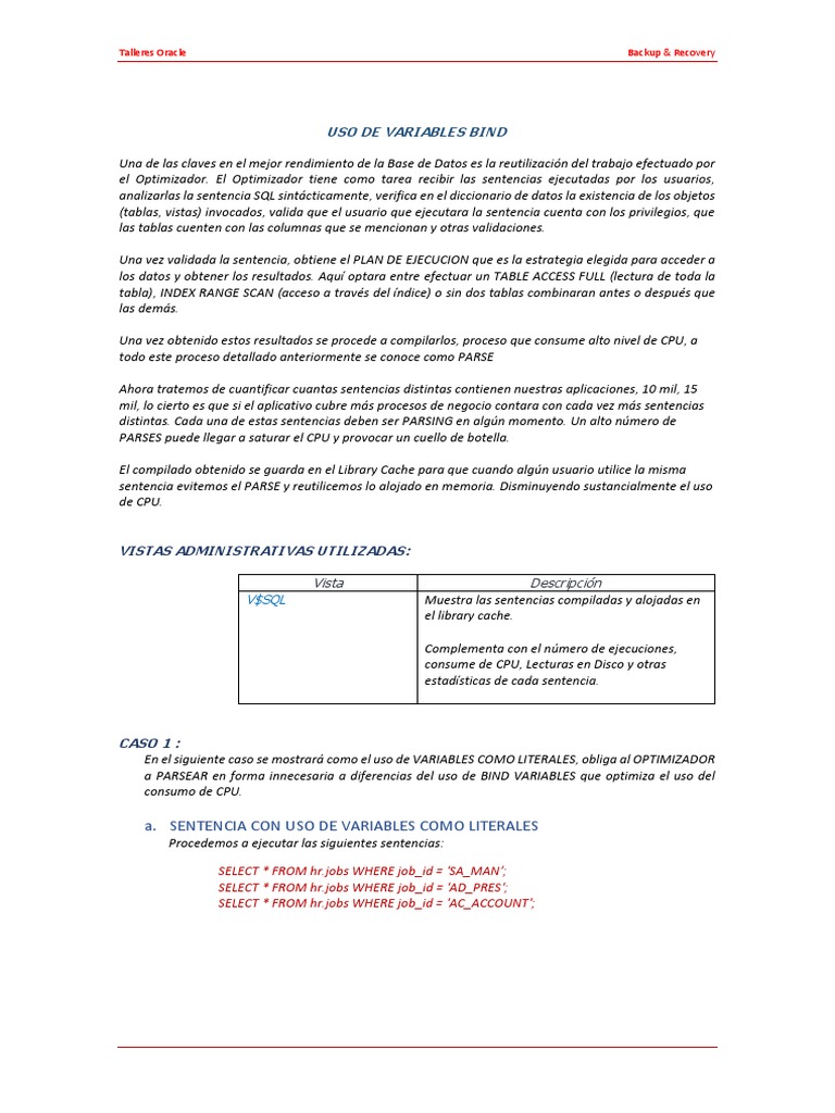 Nuevos - Gestión de Variables BIND | PDF | SQL | Unidad Central de ...