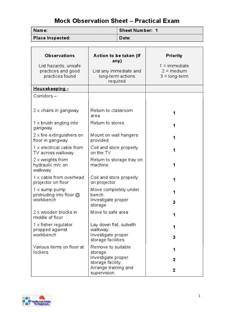 Practical Exam Mock Observation Sheet | PDF | Fires | Drill