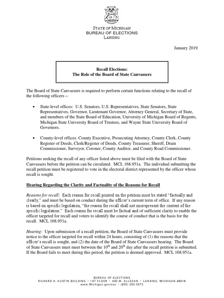 Michigan Recall Elections Guide | PDF | Primary Election | U.S. State