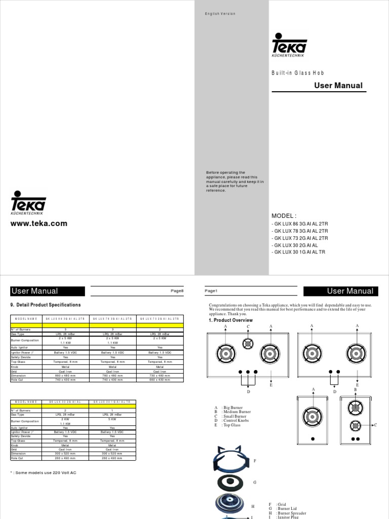 Teka Operation Manual PDF Kitchen Stove Home Appliance