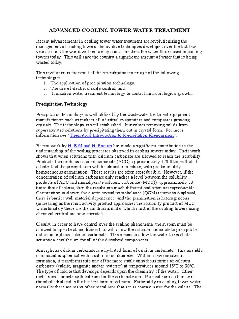 Advanced Cooling Tower Treatment PDF Calcite Solubility