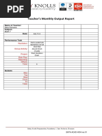 Teacher's Monthly Output Report: Name of Teacher: Subject: Date