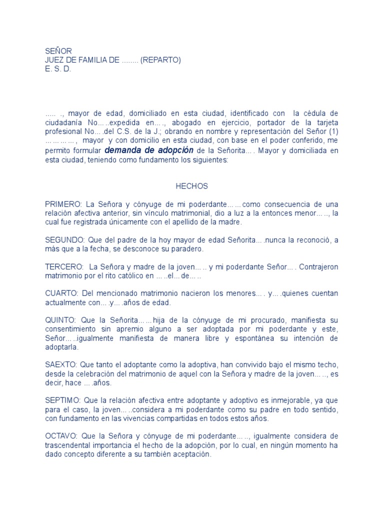 Modelo Demanda Adopcion Mayor de Edad 09 | PDF | Adopción | Matrimonio