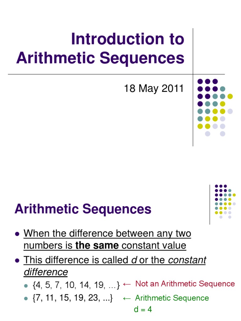 Introduction to Arithmetic Sequences | PDF | Summation | Elementary ...