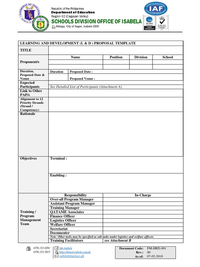 L&D Proposal Template for DepEd | PDF | Government | Business
