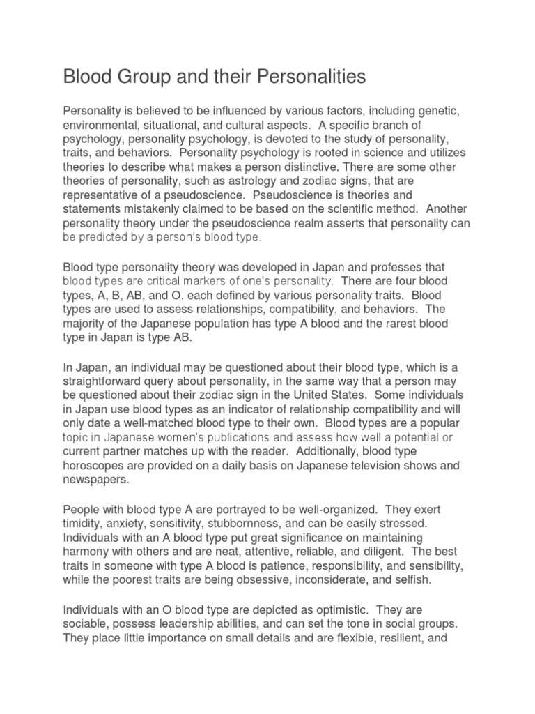 Blood Type Personality Traits Explained | PDF | Personality Psychology ...