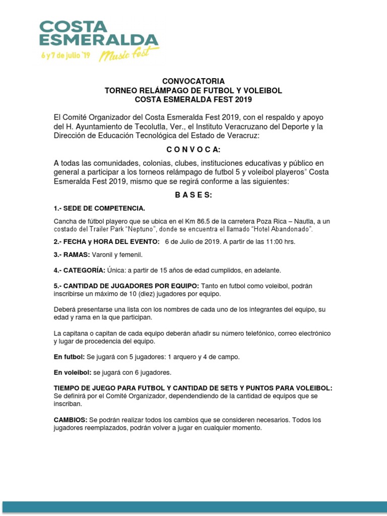 Ejemplo De Convocatoria Deportiva Asociacion De Futbol