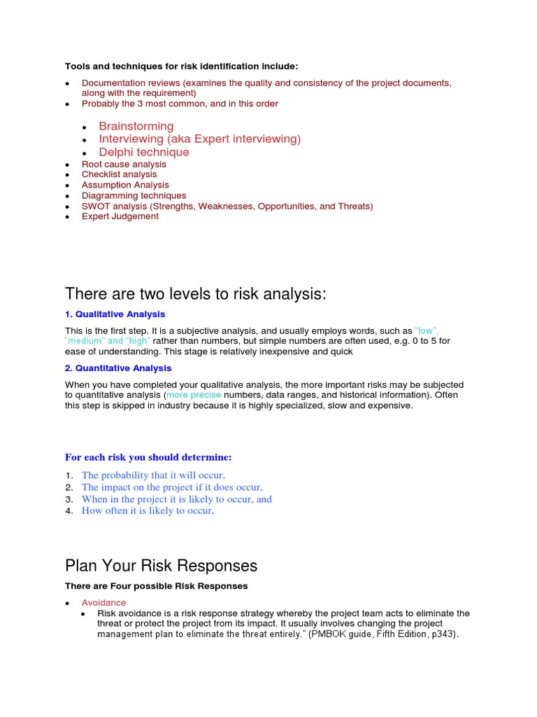 Tools and Techniques For Risk Identification Include | PDF | Risk ...