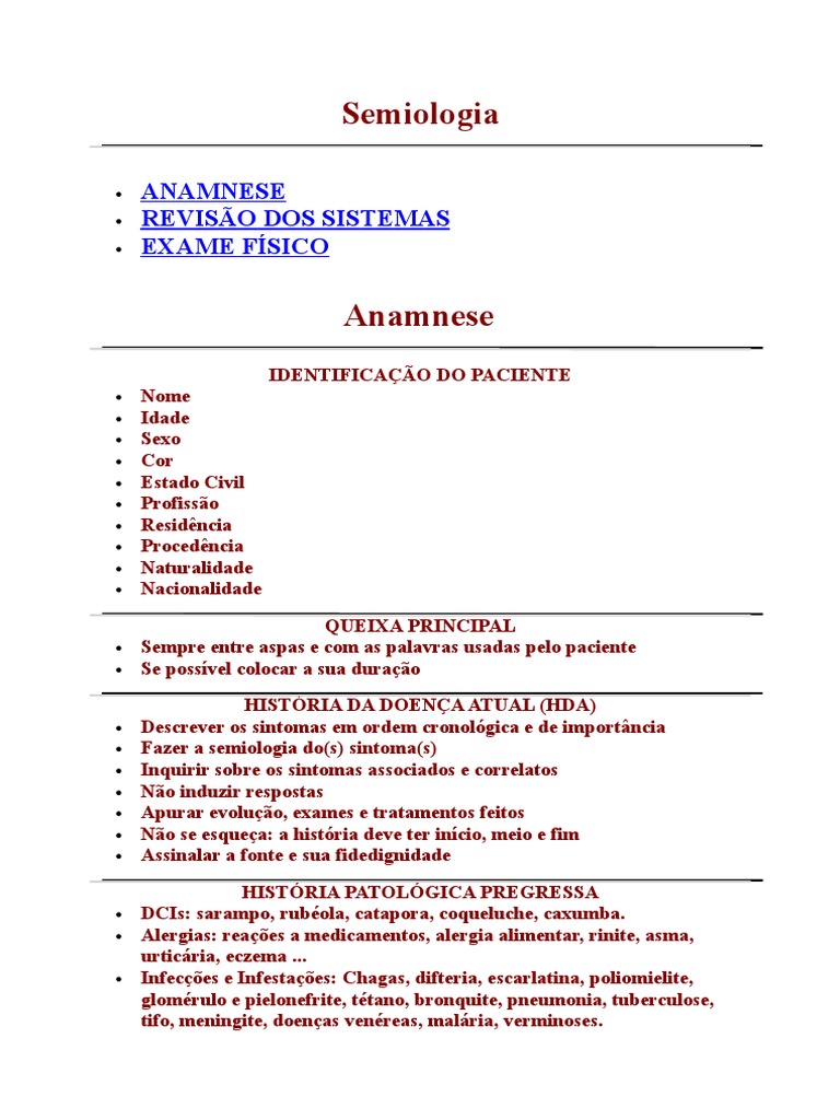 Anamnese Cadernão de Semiologia - Conceitos de semiologia