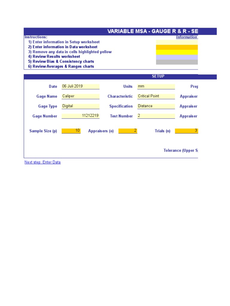 Variable MSA Gauge R&R Setup Guide | PDF | Mean | Engineering Tolerance