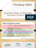 Critical Thinking Skills: Lawrence Mae A. Pamotillo