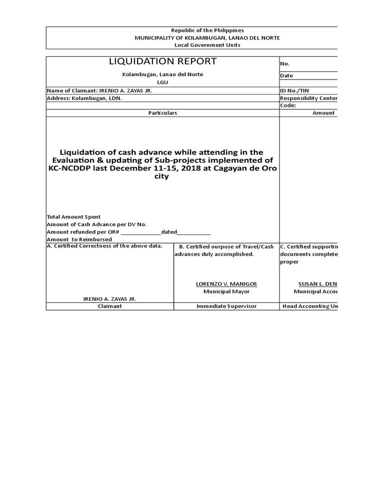 Kolambugan LGU Liquidation Report | PDF
