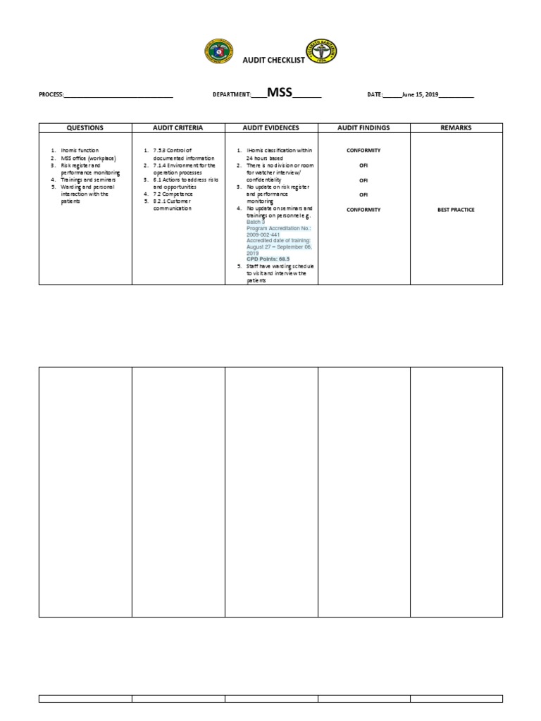 MSS Audit Checklist Overview | PDF