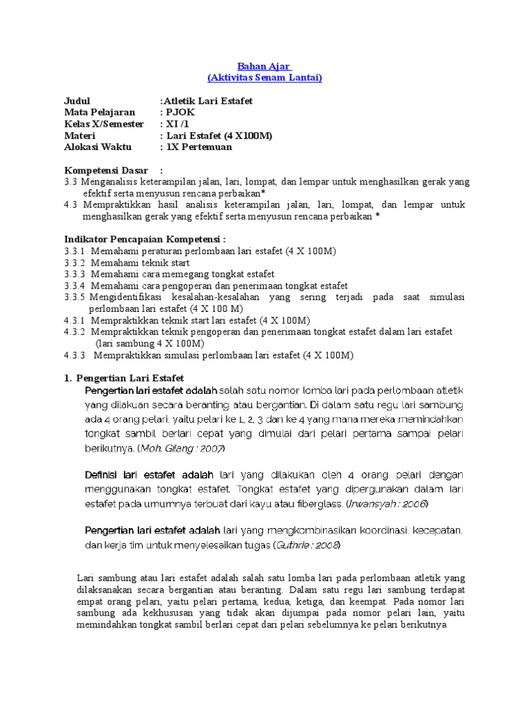 Bahan Ajar Lari Estafet 4 X 100m