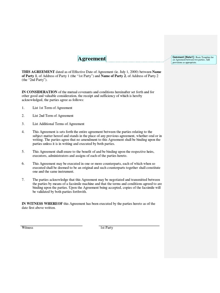 Agreement General Form | PDF | Finance & Money Management | Politics