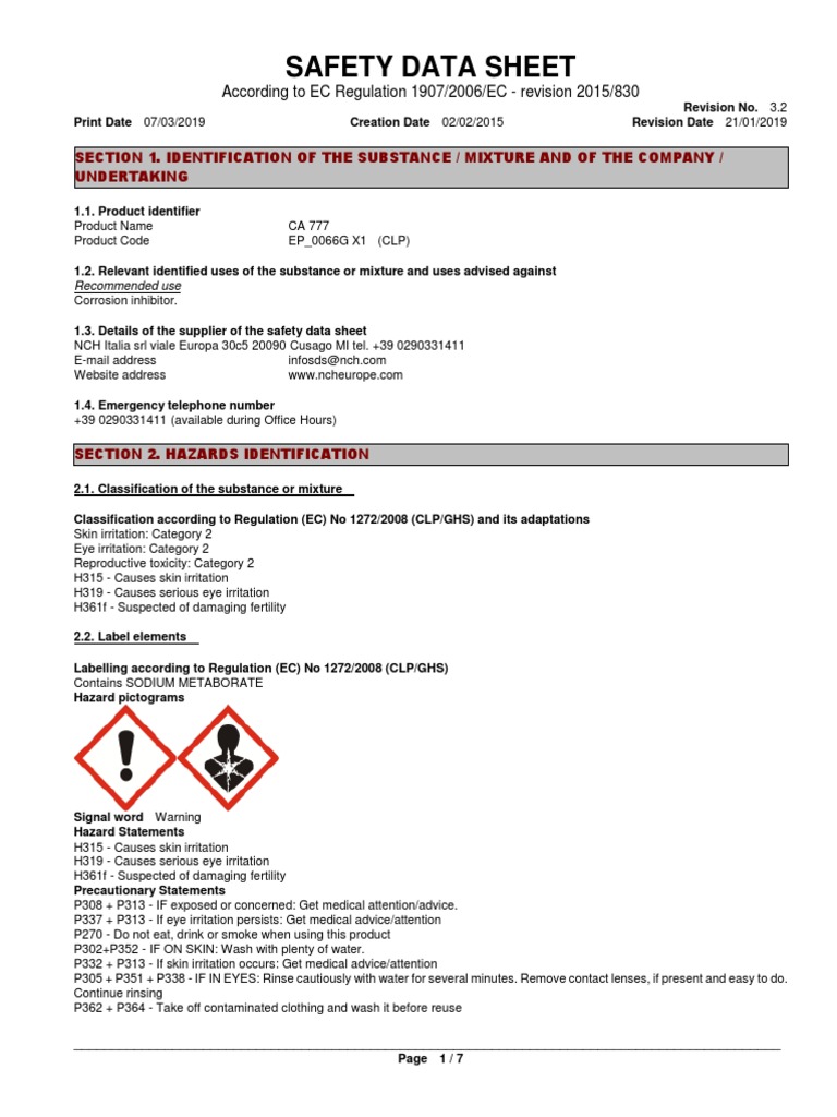 Sds Chem Aqua 777 Ep 0066g PDF Dangerous Goods Toxicity