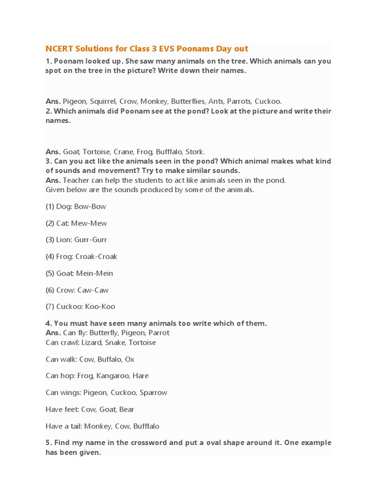 NCERT Solutions For Class 3 EVS Poonams Day Out PDF Organisms Nature