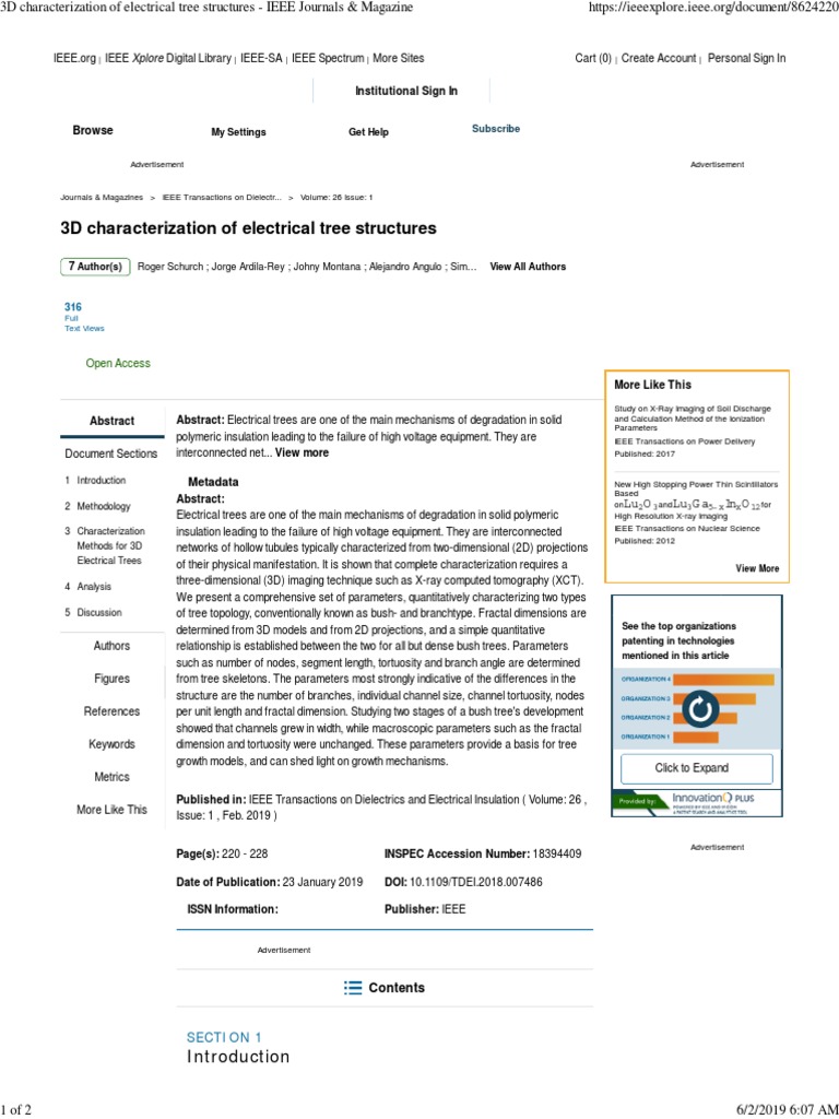 3D Electrical Tree Analysis in Insulation | PDF | Ct Scan | Nature