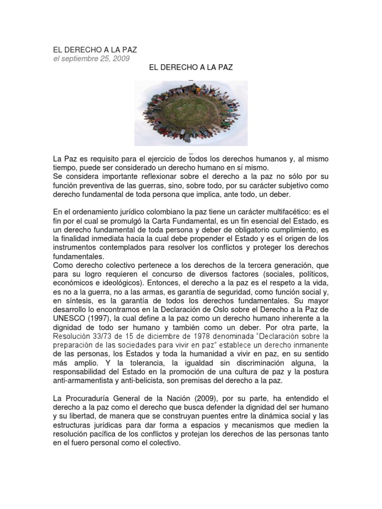 El Derecho A La Paz | PDF | Derechos humanos | Derecho Constitucional
