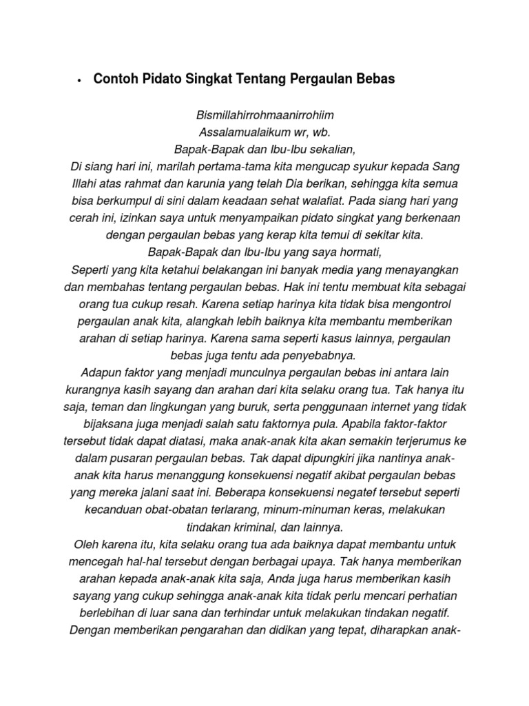 Pidato Singkat Pergaulan Bebas