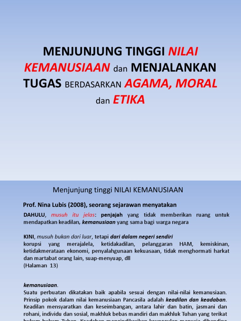 Menjunjung Tinggi Nilai Kemanusiaan Dan Menjalankan Tugas Berdasarkan Pdf