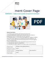 Assessment Cover Page: BSBPMG411 - Apply Project Quality Management Techniques