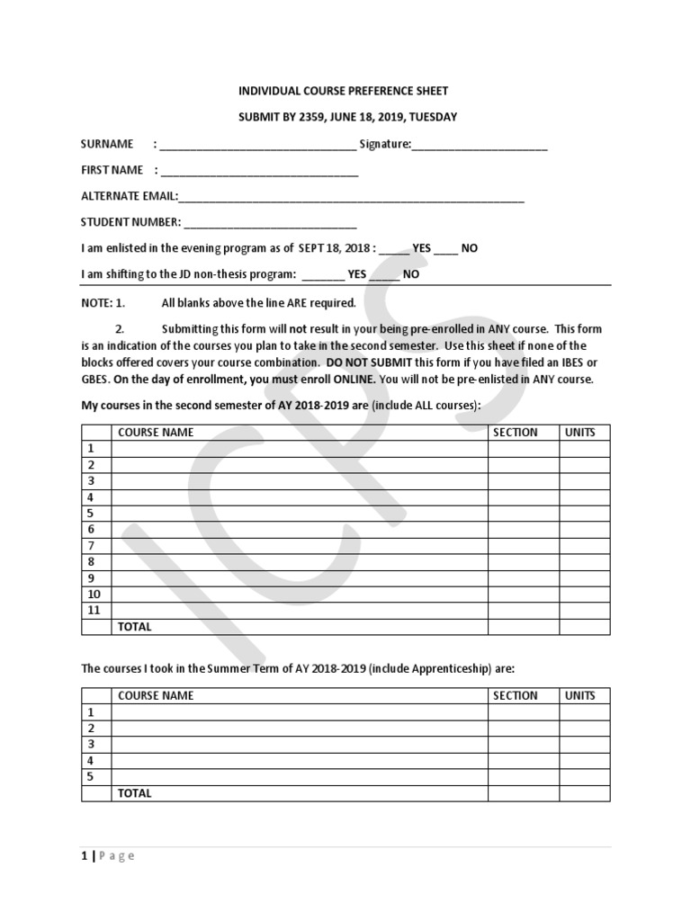 Evening Program Course Planning | PDF