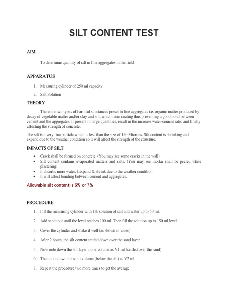 Silt Content Test