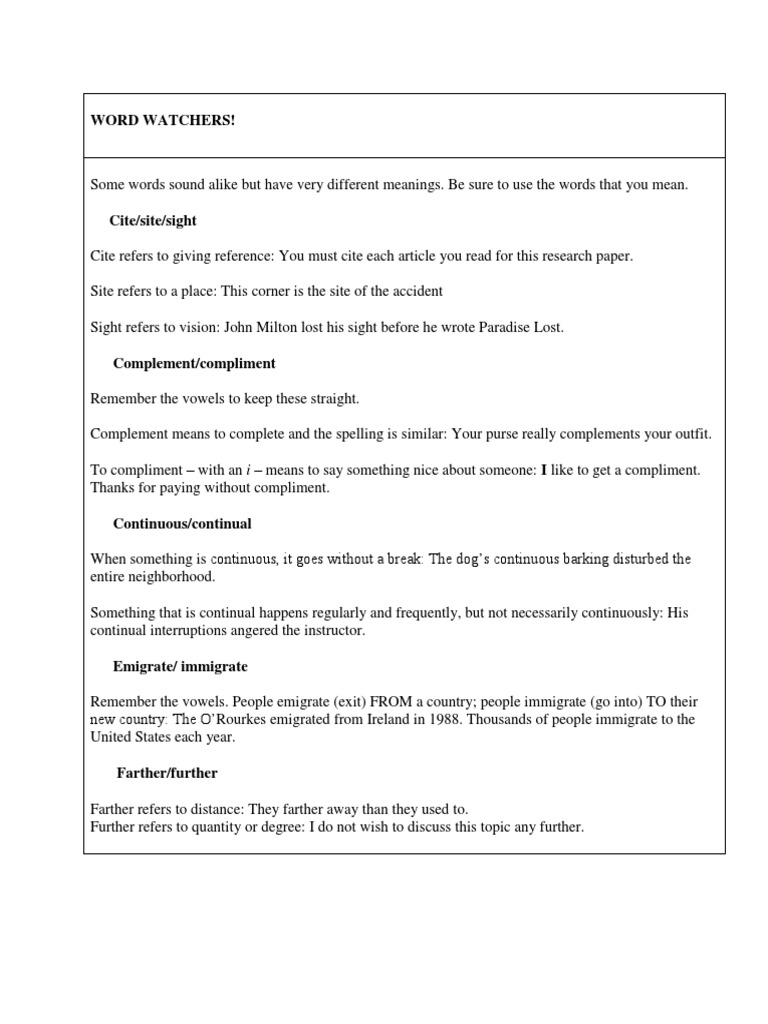 Word Watchers: Common Confusions | PDF