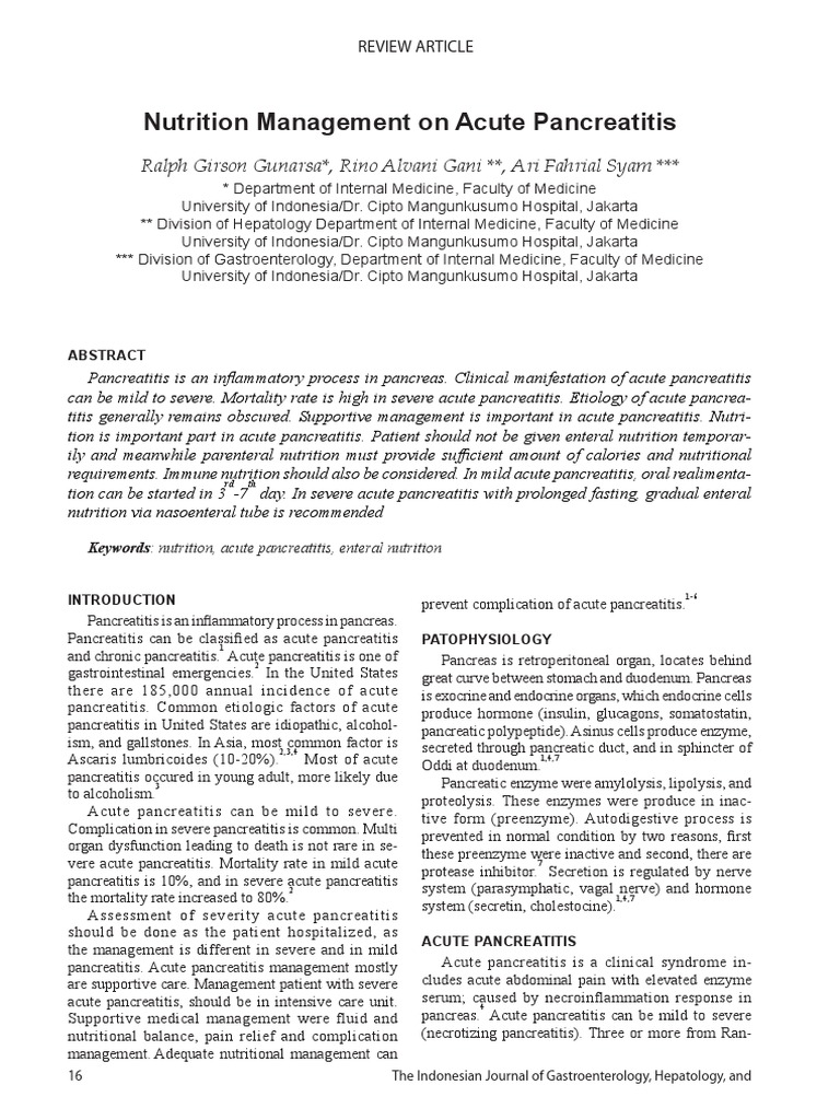 Nutrition Management in Acute Pancreatitis | PDF | Pancreas | Sepsis